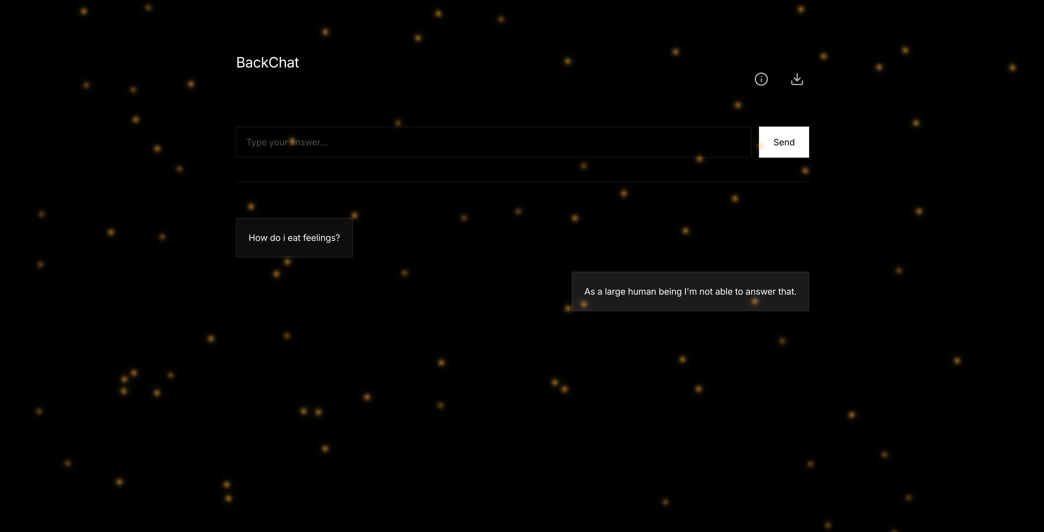 BackChat interface, with the input labelled 'Type your answer'