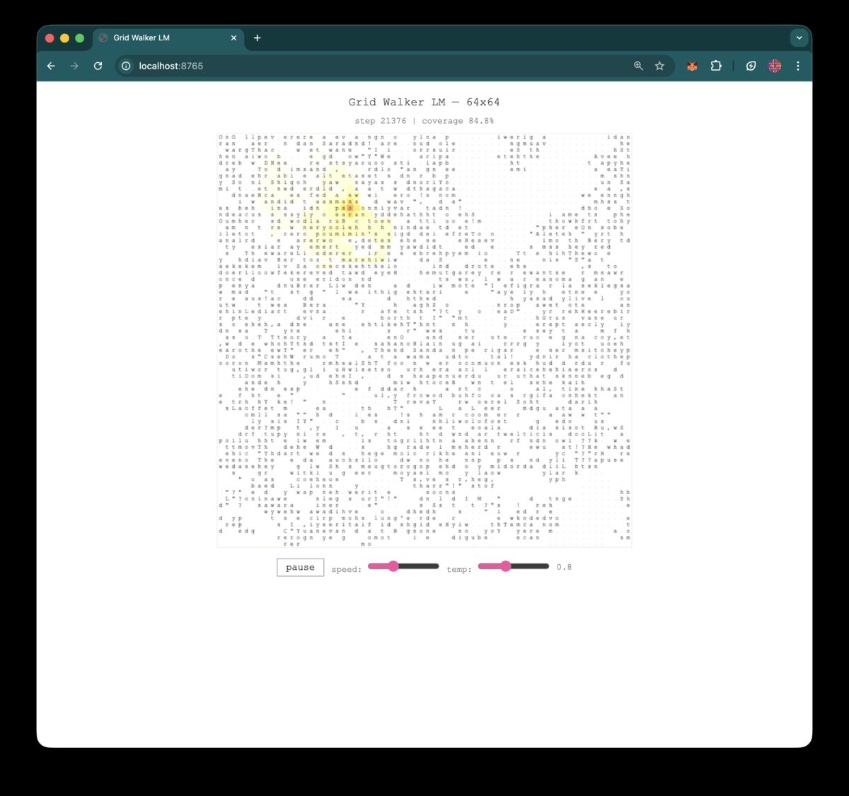 English text emerging on a 64x64 grid