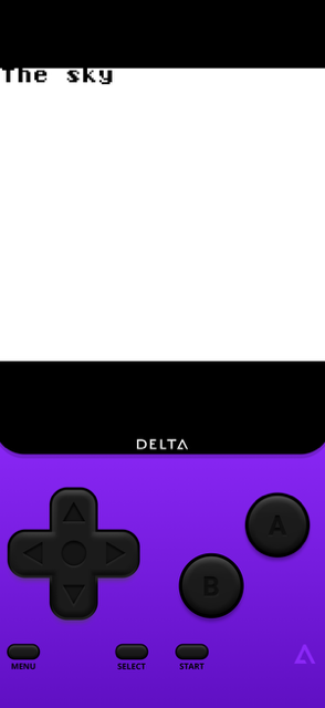 The ROM running in the Delta emulator on a phone, generating the words 'The sky'