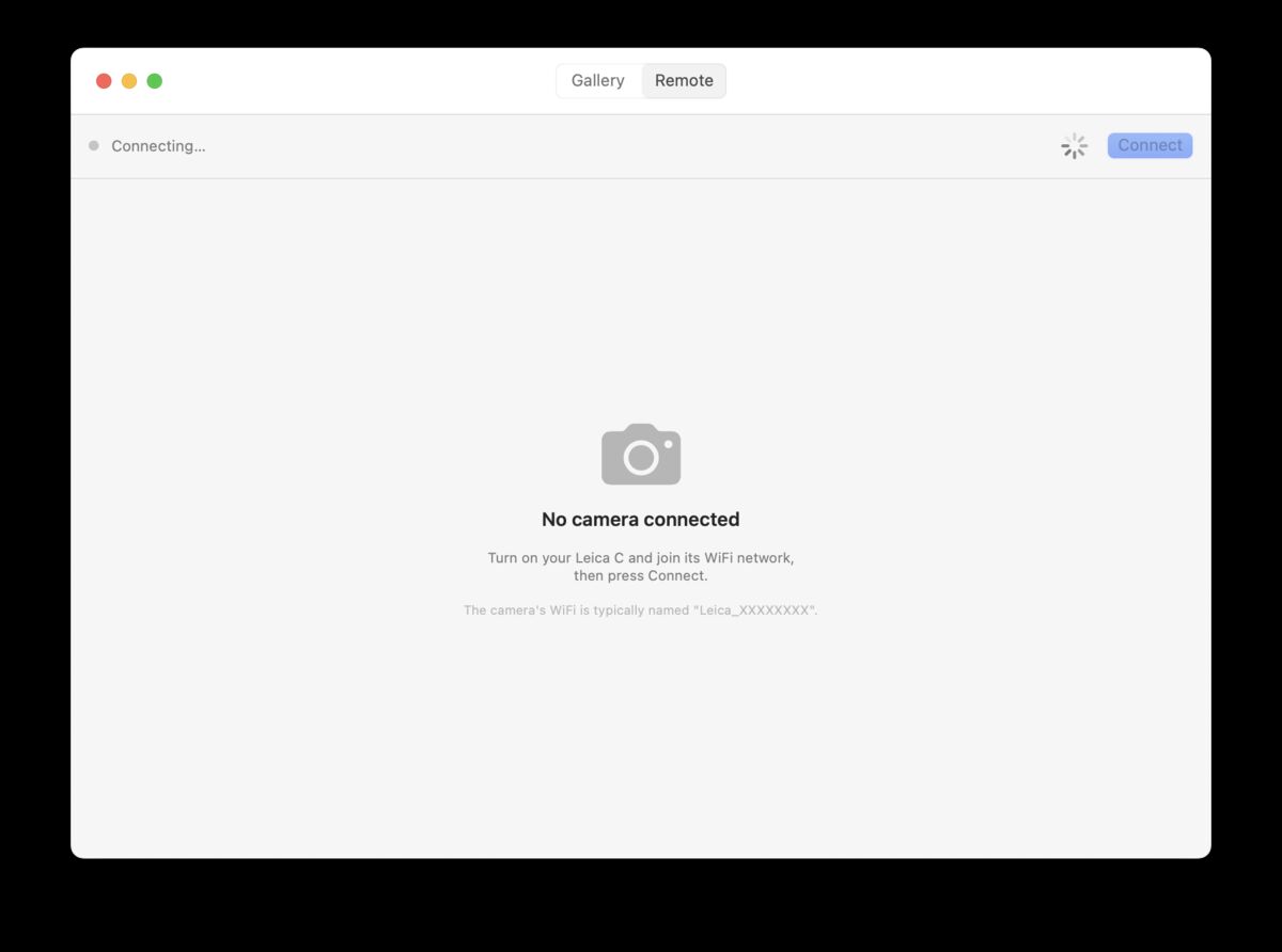 Mac app connection screen