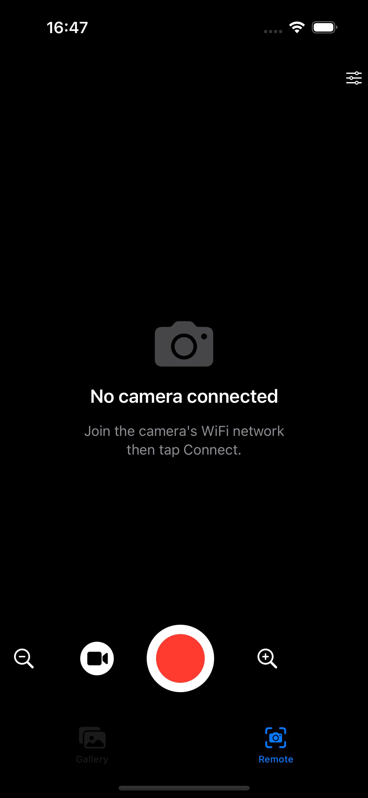 iPhone app remote shooting screen