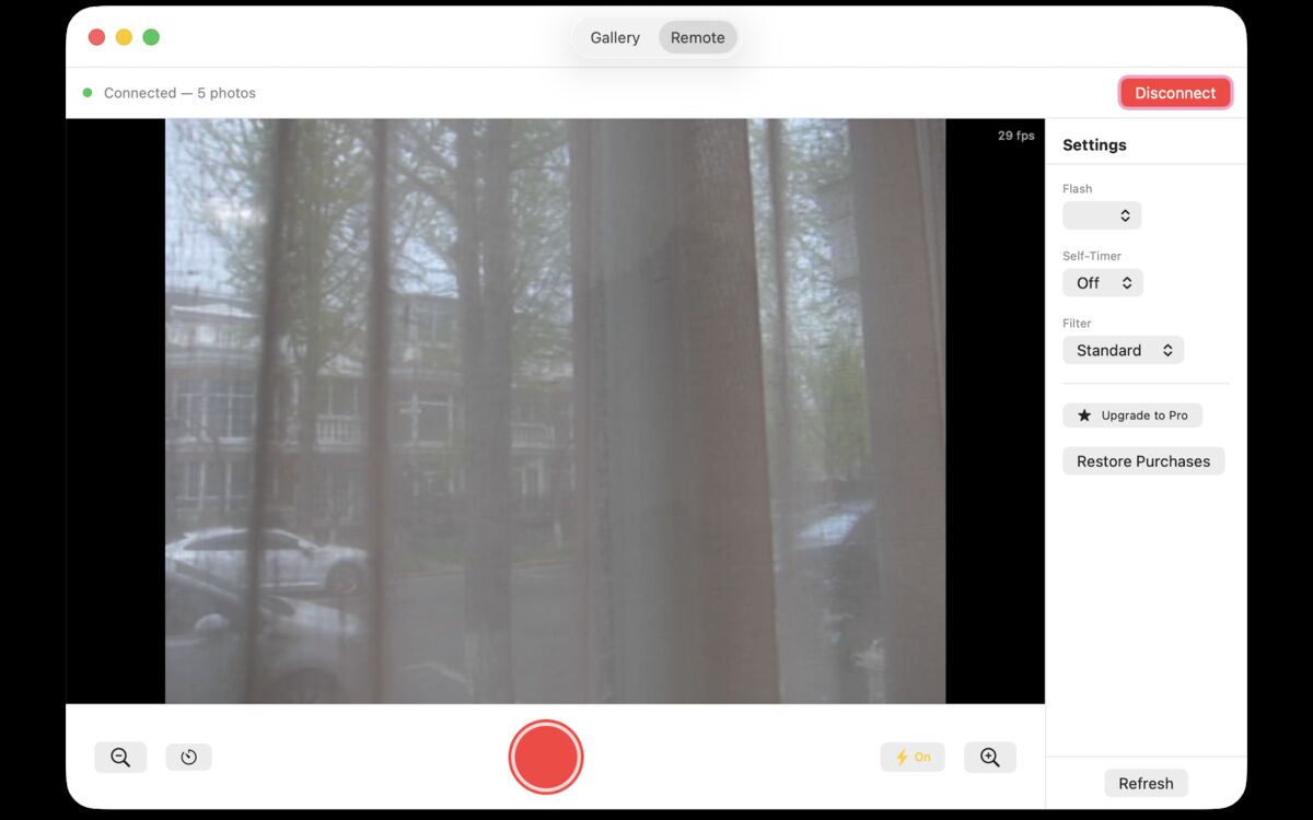 Mac app remote view with settings panel