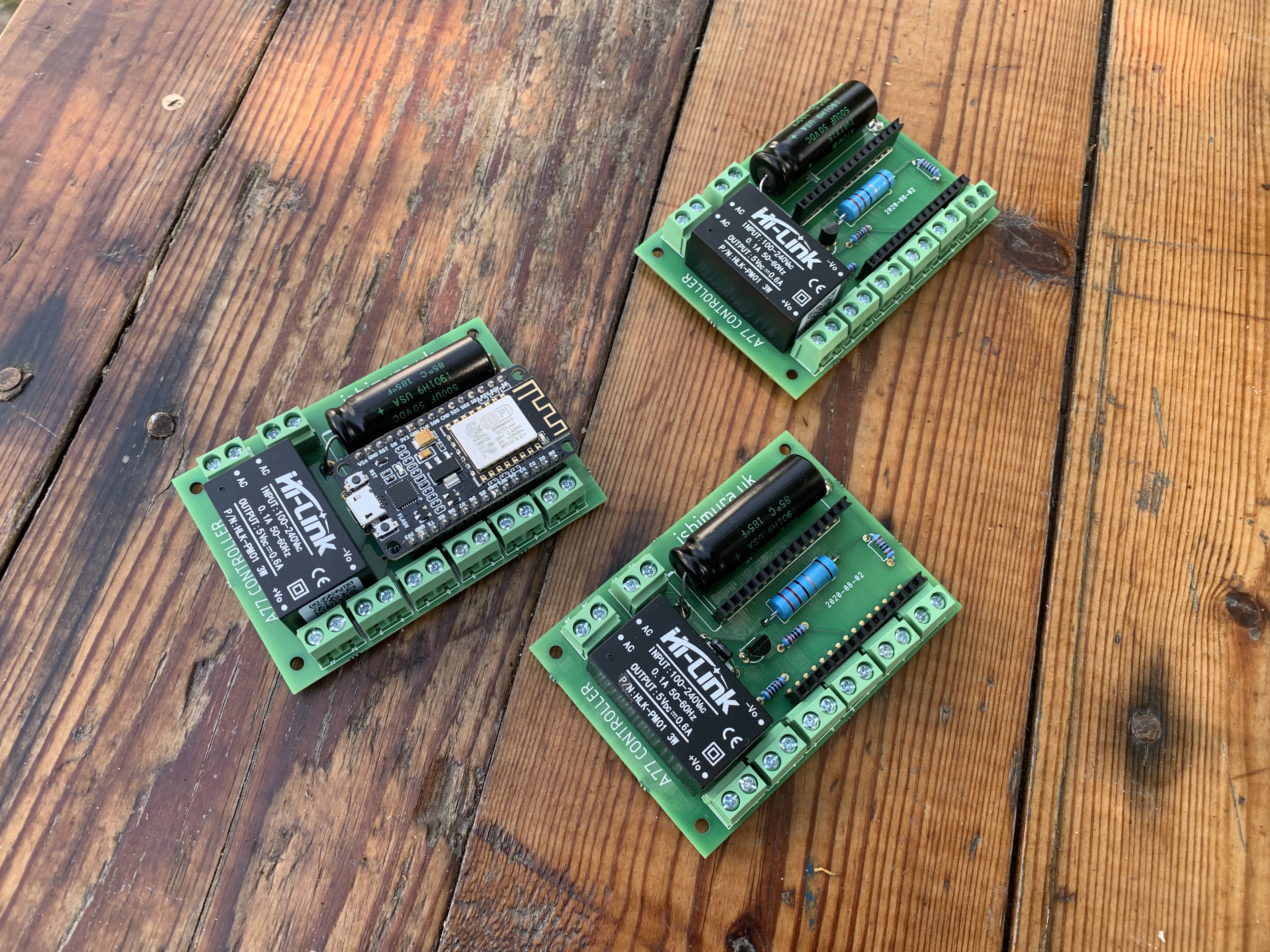 Three assembled controller boards
