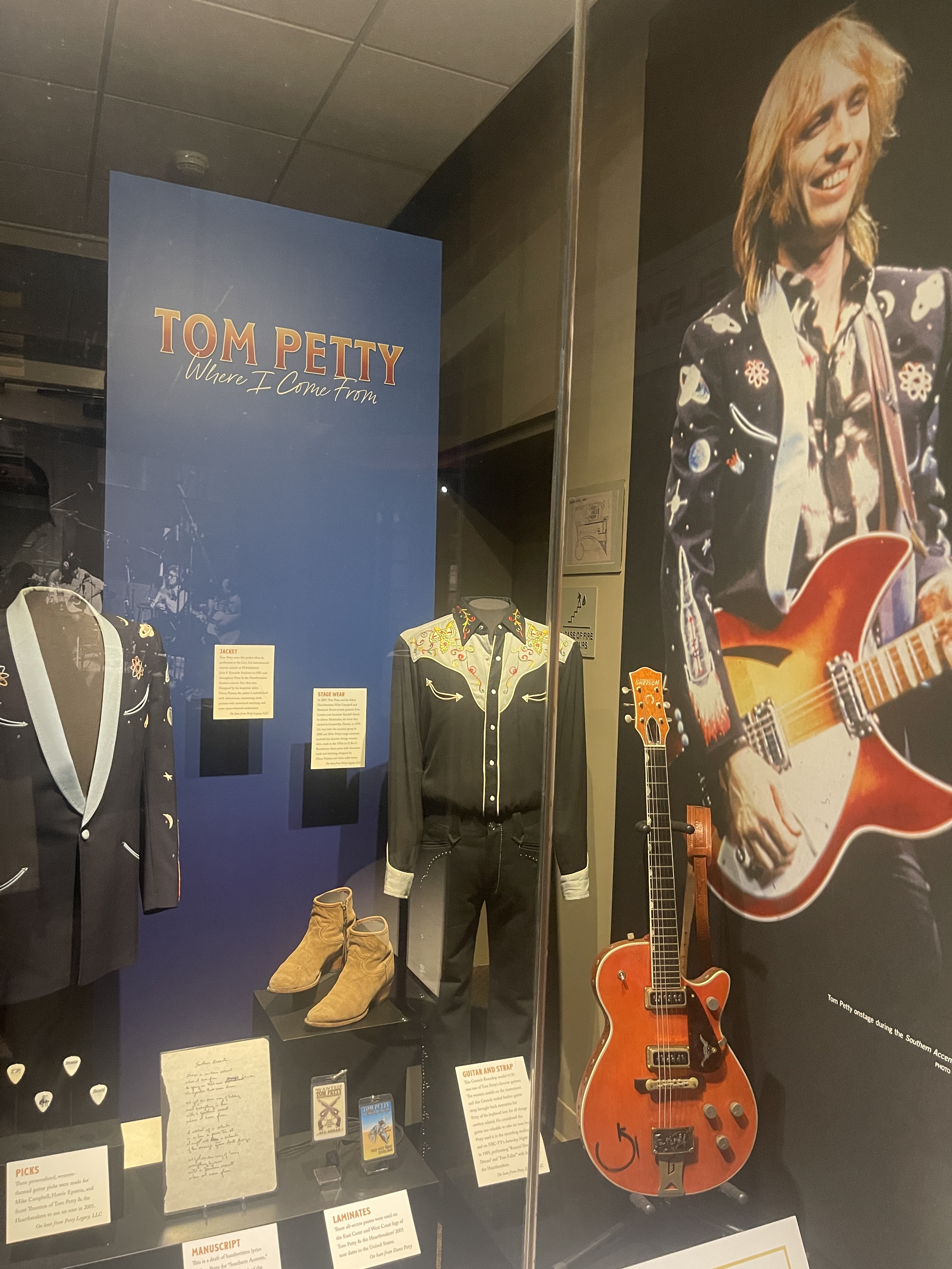 The Tom Petty exhibit case at the Country Music Hall of Fame and Museum