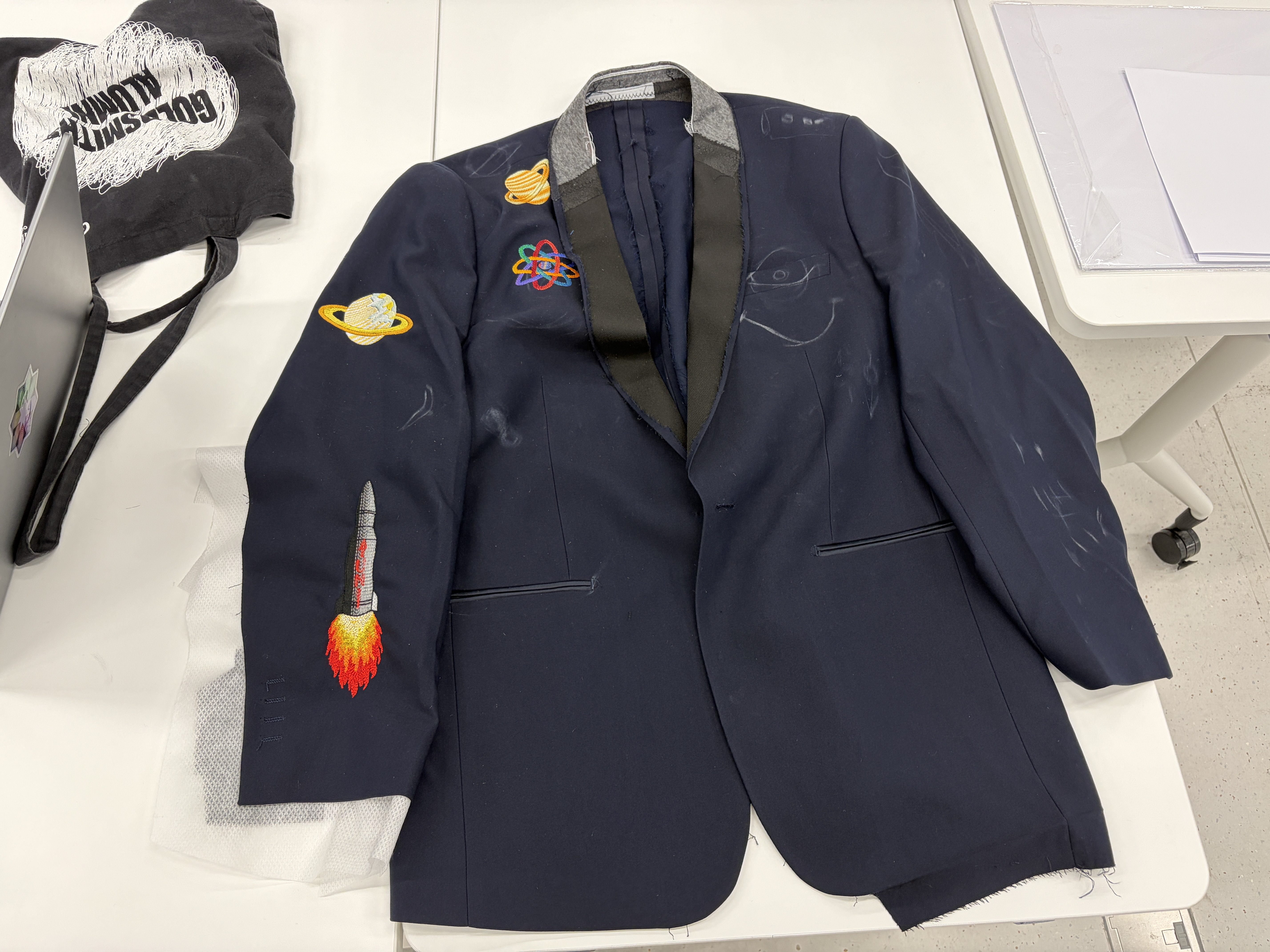 The remade jacket in progress, with new patches laid out